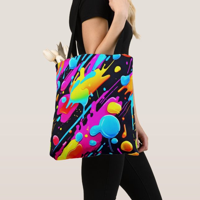 Tote Bag Bright Neon Splashes dans l'oeuvre Abstraite (De près)