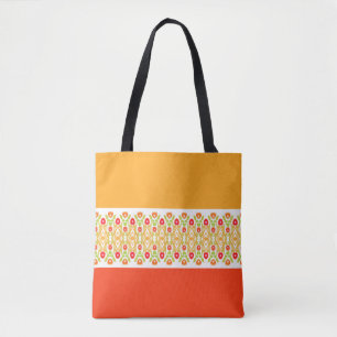 Tote Bag Bright Orange rose et vert Grand
