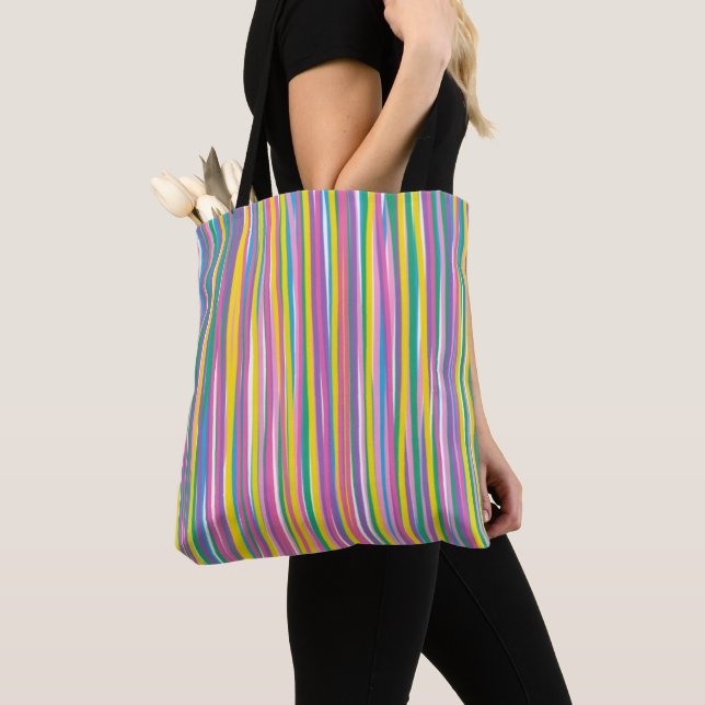 Tote Bag Bright Vertical Summer Stripes (De près)