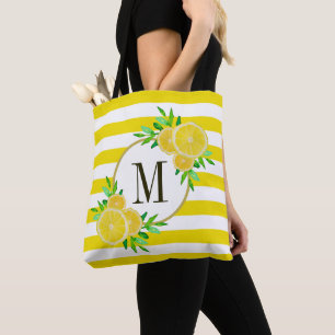Tote Bag Bright Yellow Stripes Lemon Citrus Fruogramme de f
