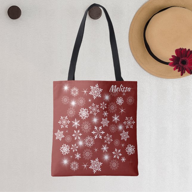 Tote Bag Brillant Snowflakes blanc d'hiver (Créateur téléchargé)