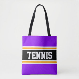 Tote Bag Brillant violet noir TENNIS Jaune rayures de cours