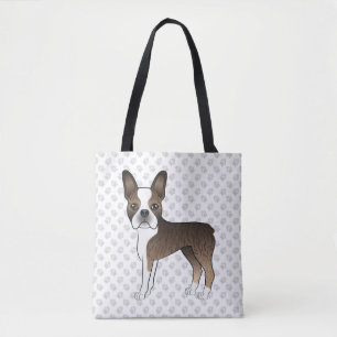 Tote Bag Brindle Boston Terrier Cute Cartoon Chig & Paws