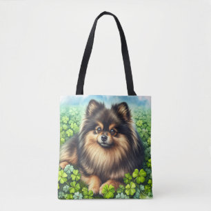 Tote Bag Brindle Pomeranian Shamrock