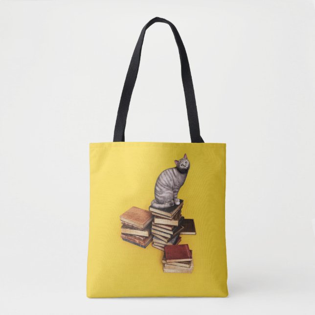 Tote Bag British Cat on a stack of books (Devant)