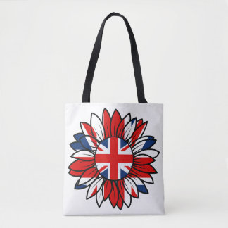 Tote Bag British Flag Sunflower Design Women's