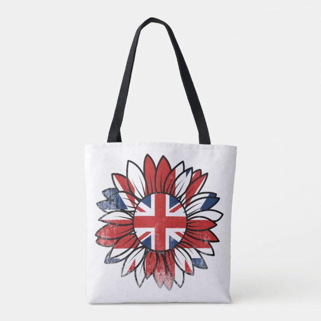 Tote Bag British Flag Sunflower Vintage Distressed Design (Dos)