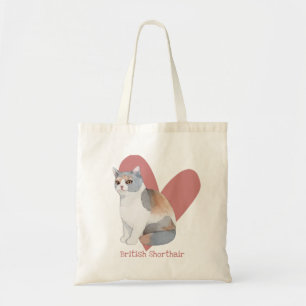 Tote Bag British Shorthair Cat Watercolor Kitty Pink Heart