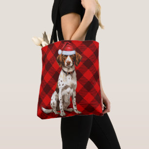 Tote Bag Brittany Spaniel Noël Chien Rouge Saison Plaid