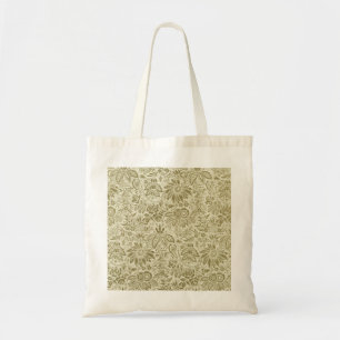Tote Bag Broderie Botanique Toile Florale Vert Sauge Motif
