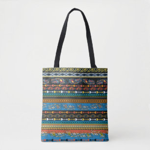 Tote Bag Broderie coloré simplifié plumes ethniques pat