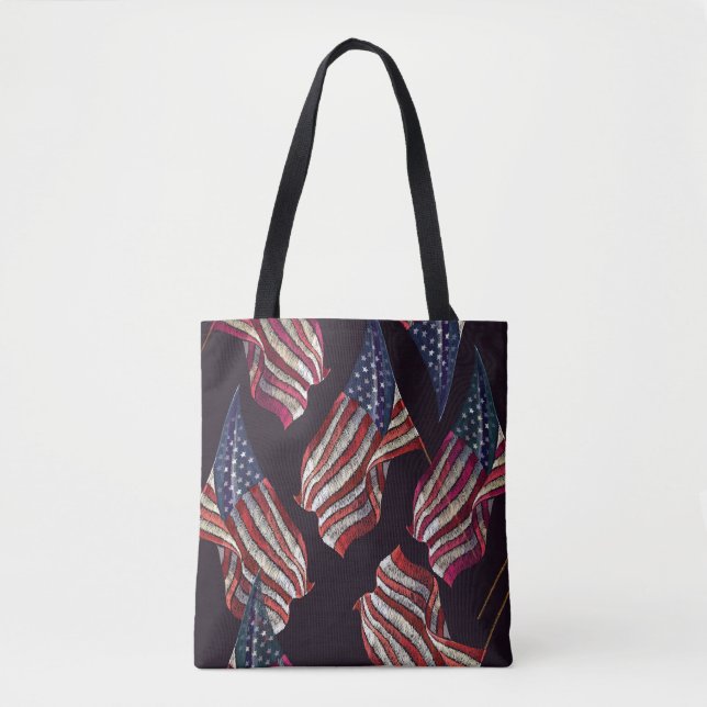 Tote Bag Broderie du drapeau américain : motif patriotique. (Devant)