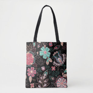 Tote Bag Broderie florale vintage Motif foncé