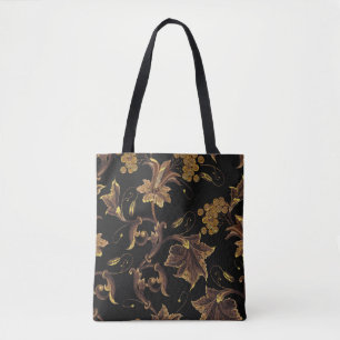 Tote Bag Broderie renaissance dorée patte transparente fle