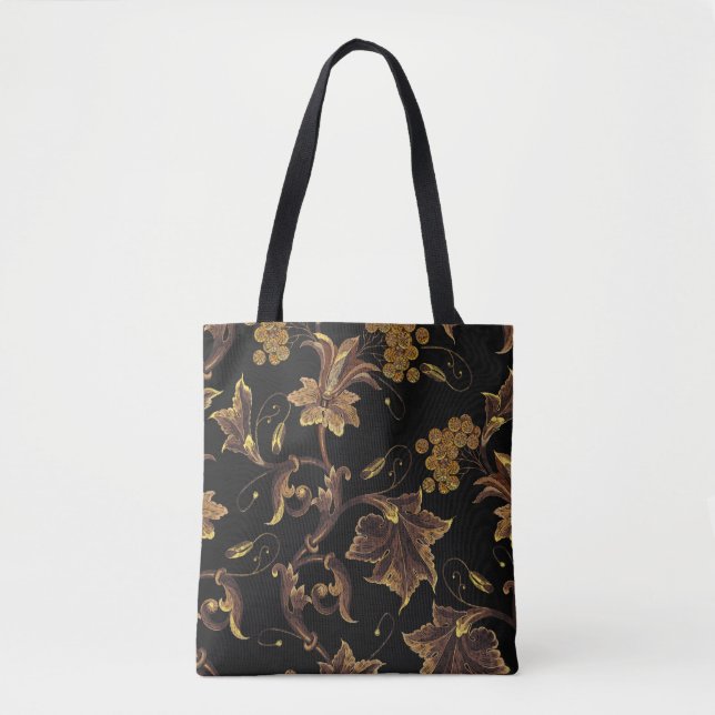Tote Bag Broderie renaissance dorée patte transparente fleu (Devant)