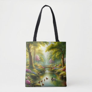 Tote Bag Brook de printemps avec canards/fleurs