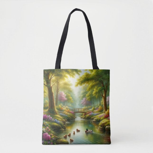 Tote Bag Brook de printemps avec canards/fleurs (Devant)