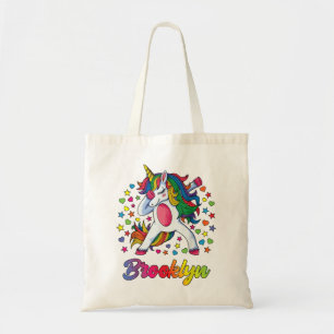 Tote Bag Brooklyn Dabbing Unicorn Rainbow Nom personnalisé