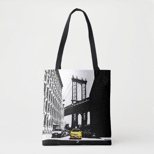 Tote Bag Brooklyn Yellow Taxi Nyc New York City Black Chic (Devant)