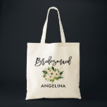 Tote Bag Brosse moderne Script Vert Blanc Floral Sirène<br><div class="desc">Brosse moderne tendance Script Aquarelle Vert Blanc Floral Bridesmaid Sac fourre-tout</div>