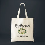 Tote Bag Brosse moderne Script Vert Blanc Floral Sirène<br><div class="desc">Brosse moderne tendance Script Aquarelle Vert Blanc Floral Bridesmaid Sac fourre-tout</div>