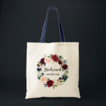 Tote Bag Brosse Script Bridesmaid Bourgogne Floral Bleu<br><div class="desc">Brosse moderne tendance Script Aquarelle Bourgogne Marsala Bleu Floral Bridesmaid Sac fourre-tout</div>