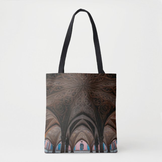 Tote Bag Brown and black wooden building interior (Devant)