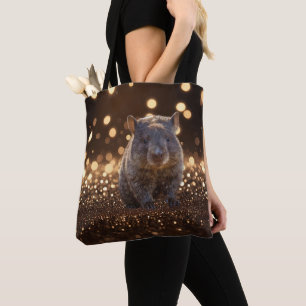 Tote Bag Brown Baby Wombat Sur Brown Bokeh Bliss,
