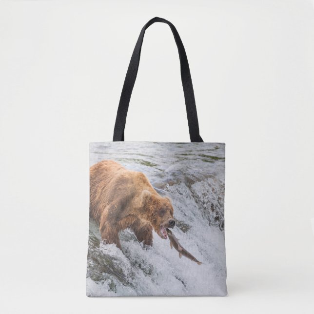 Tote Bag Brown Bear Catches Red Salmon (Devant)