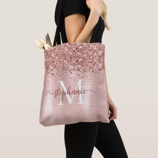 Tote Bag Brown Faux Parties scintillant Feu Rose rose vif P (De près)