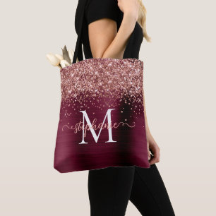 Tote Bag Brown Faux Parties scintillant Girly Glam Burgundy