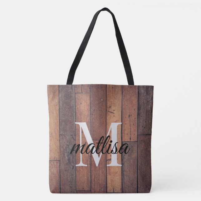 Tote Bag Brown Rustique Style Agritourisme Monogramme Scrip (Devant)