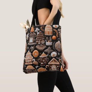 TOTE BAG BROWN TAN ORANGE NOËL GINGERBREAD COOKIES