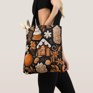 TOTE BAG BROWN TAN ORANGE NOËL GINGERBREAD COOKIES