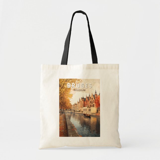 Tote Bag Bruges Belgique Illustration Voyage Art Vintage (Devant)