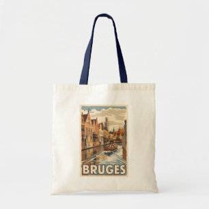 Tote Bag Bruges Belgique Illustration Voyage Art Vintage
