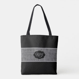 Tote Bag Brûlure gris monogramme sur noir