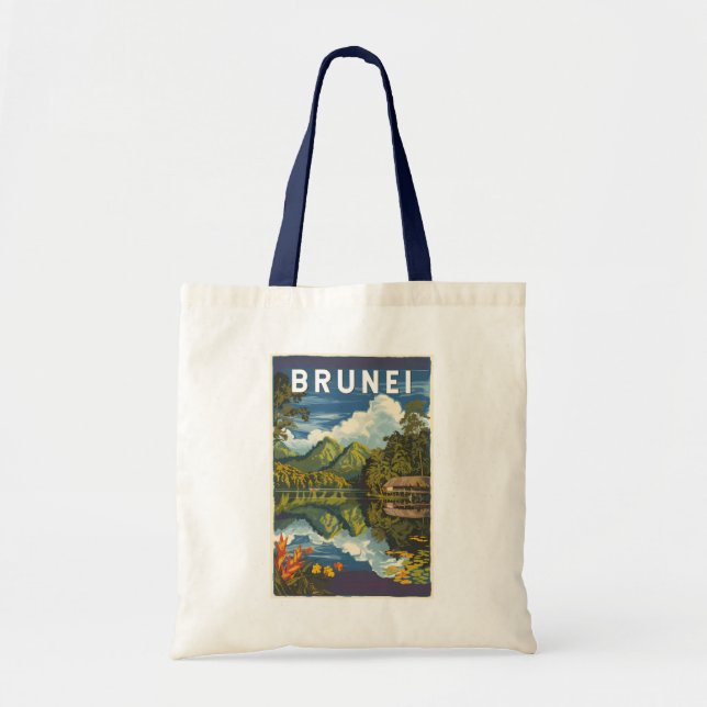 Tote Bag Brunei Illustration peinte Voyage Art Vintage (Devant)