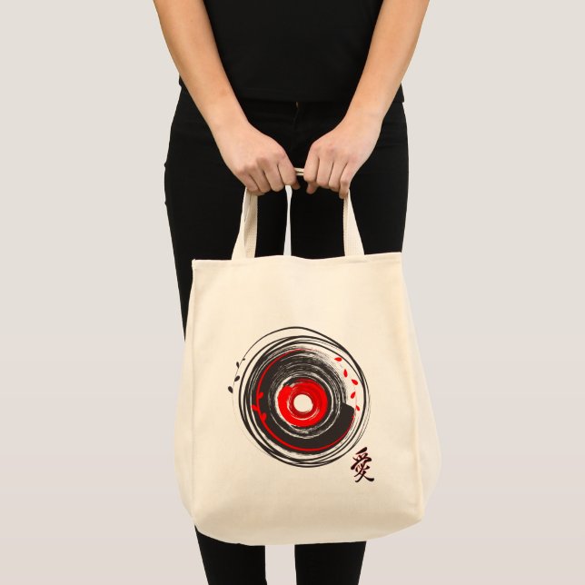 Tote Bag Brush Peint Vinyl Record Avec Le Mot Amour (Devant (produit))