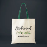 Tote Bag Brush Script Bridesmaid Botanical Greenery<br><div class="desc">Brosse moderne tendance Script Aquarelle Botanique Vert Sac fourre-tout Bridesmaid</div>
