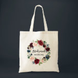 Tote Bag Brush Script Bridesmaid Burgundy Blue Floral<br><div class="desc">Brosse moderne tendance Script Aquarelle Bourgogne Marsala Bleu Floral Bridesmaid Sac fourre-tout</div>