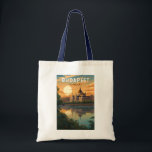 Tote Bag Budapest Hongrie Travel Art Vintage<br><div class="desc">Budapest design de voyage vectoriel rétro dans un style emblème. Budapest,  capitale de la Hongrie,  est divisée par le Danube. Son pont de chaîne du XIXe siècle relie le quartier vallonné de Buda à l'appartement Pest.</div>