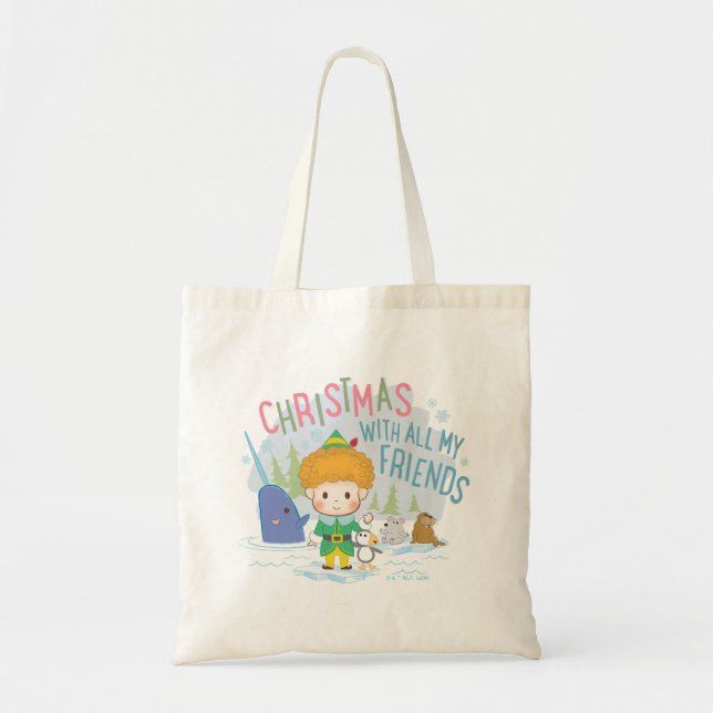 Tote Bag Buddy l'Elfe Noël avec tous mes amis (Devant)