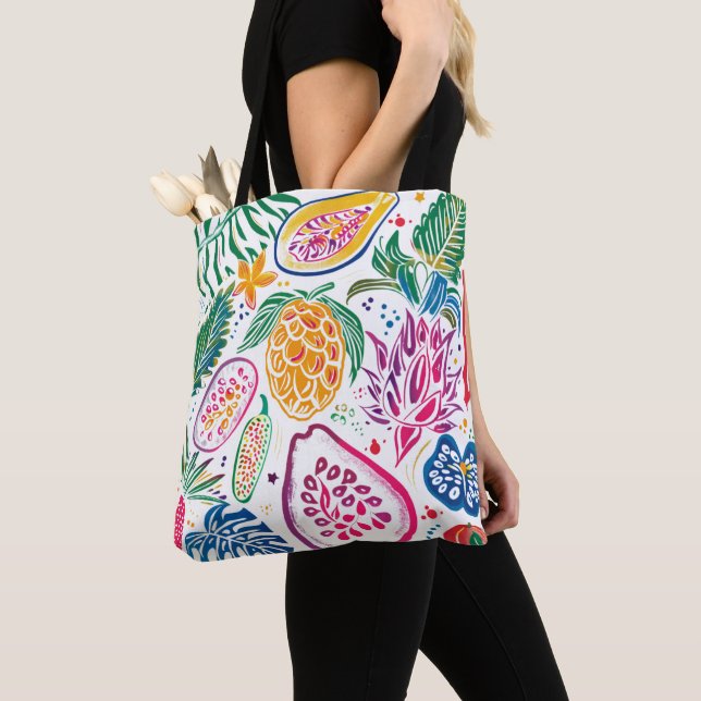 Tote Bag Budget de modèle d'aquarelle de fruits tropicaux v (De près)