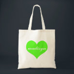 Tote Bag Budget personnalisé par coeur vert au néon<br><div class="desc">Emballages doux et personnalisés.</div>