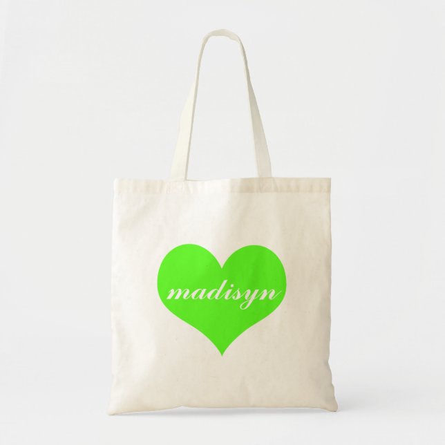 Tote Bag Budget personnalisé par coeur vert au néon (Devant)