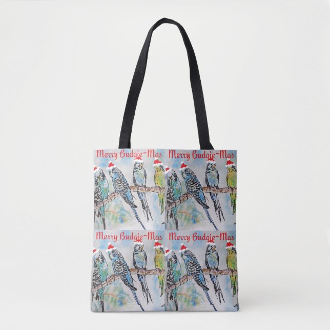 Tote Bag Budgie Budgies Merry Budgiemas Christmas Stocking (Devant)