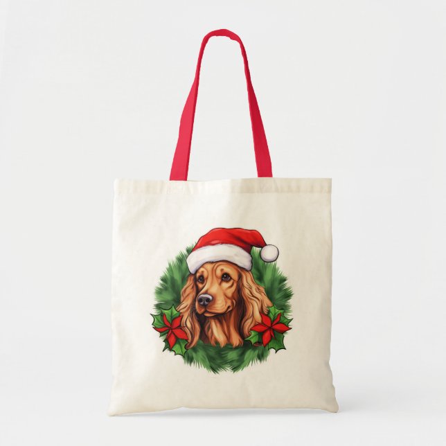 Tote Bag Buff Cocker Spaniel Holiday Wreath (Devant)
