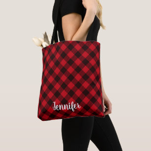 Tote Bag Buffalo carreau rouge et Noël d'hiver noir