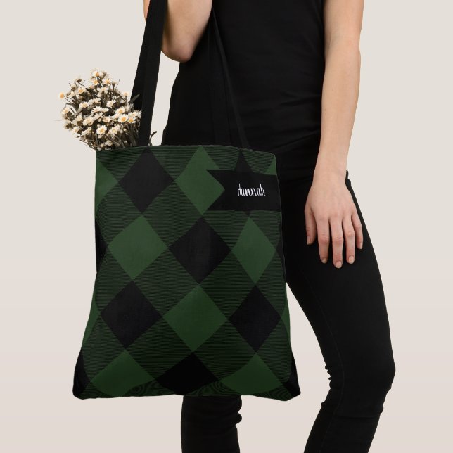 Tote Bag Buffalo Check Celtic Green et Black Carrés Plaid (De près)
